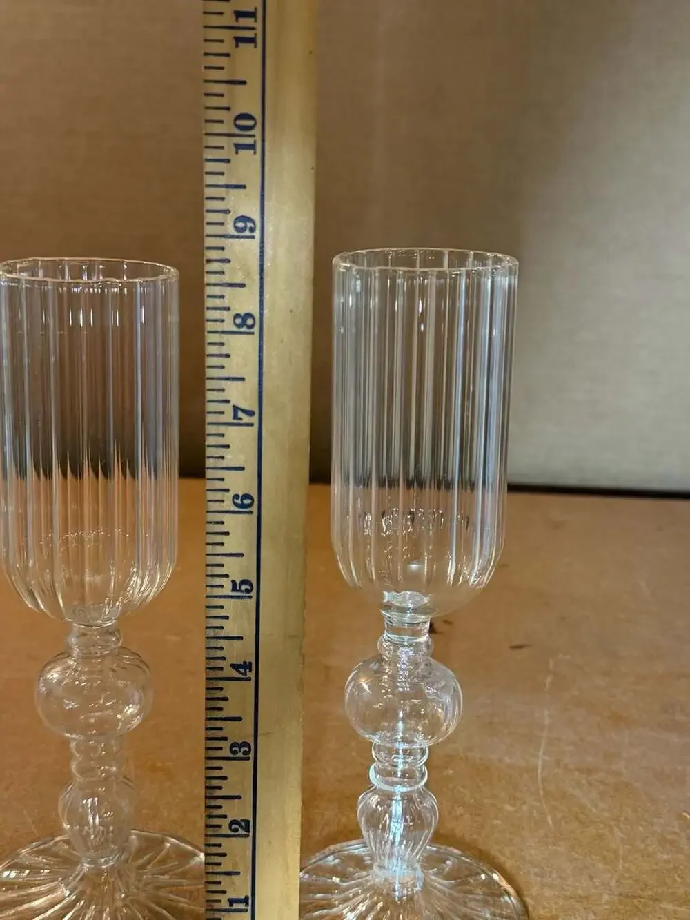 Vintage Ribbed Glass Champagne Flute Set of 2